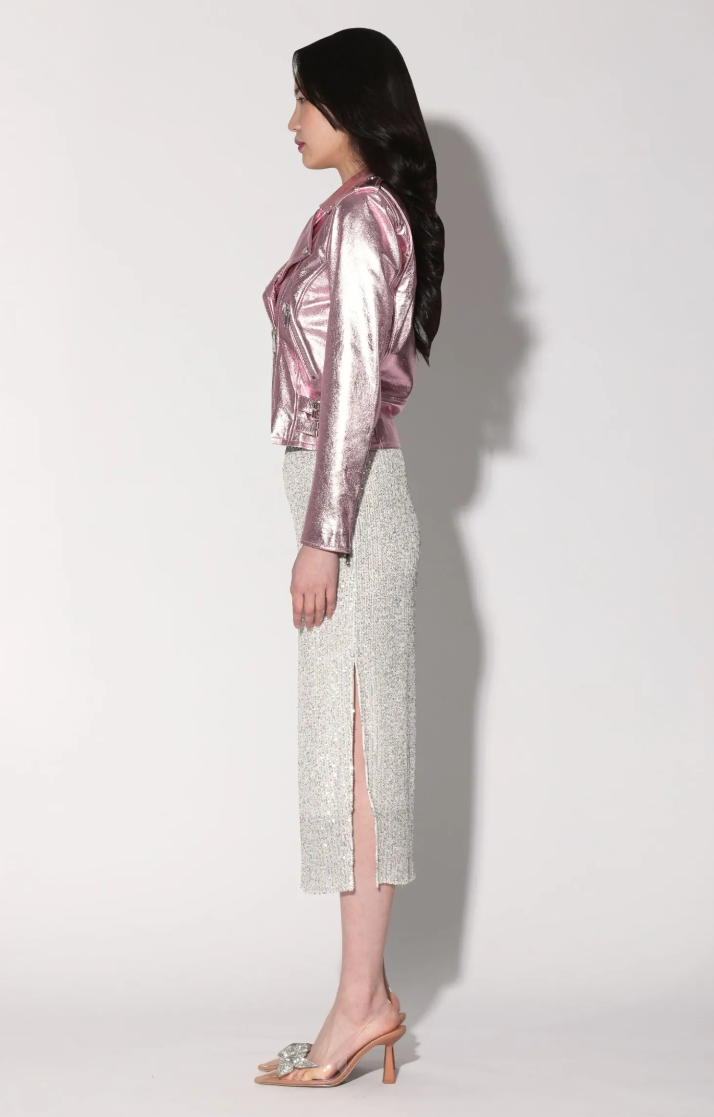 Liz Jacket, Pink Frost Metallic-Leather>Walter Baker Best