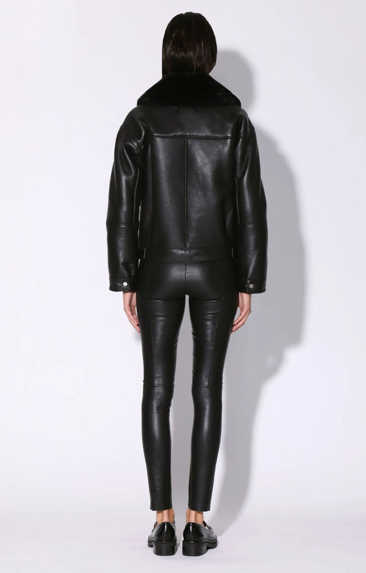 Mariah Jacket, Black Leather Black Fur-Leather Shearling>Walter Baker Store