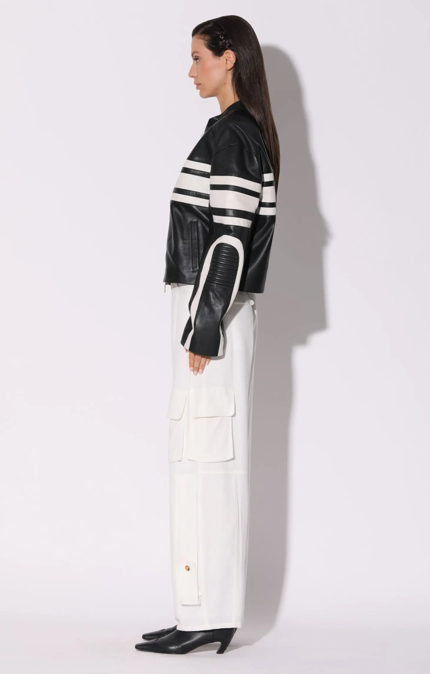 Matteo Jacket, Black White-Leather>Walter Baker Fashion