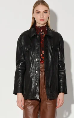 Sutton Jacket, Black-Vt Wash Leather>Walter Baker Cheap
